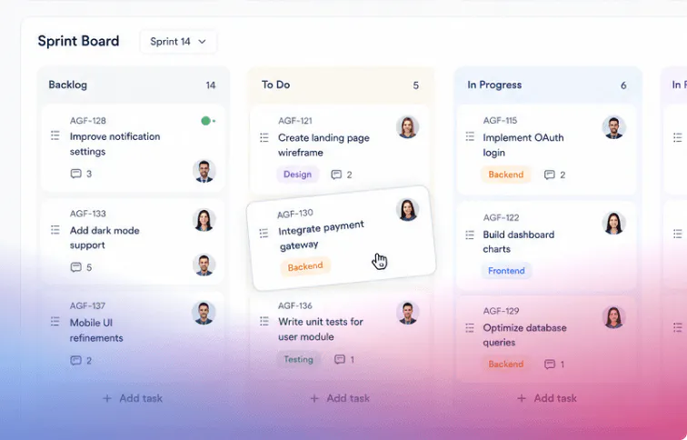 Agile project management solution dashboard image